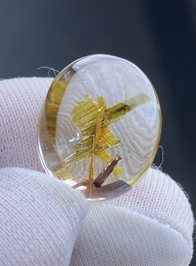 天然水晶包裹体绿碧玺吊坠裸石蛋面DIY碧玺饰品可做戒指