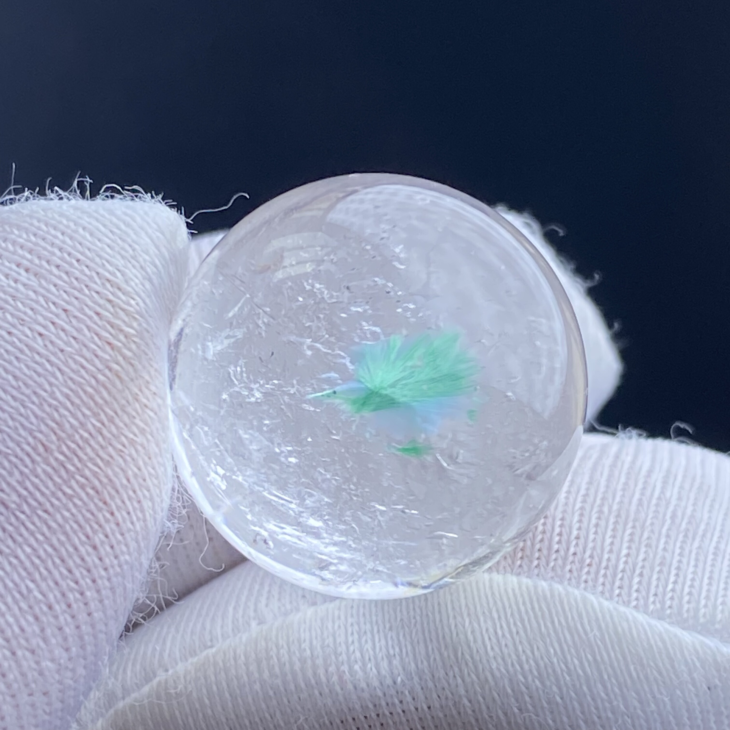 天然水晶包裹体绿色矿石吊坠圆珠DIY水晶单珠饰品项链16.5mm