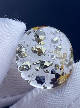 天然水晶包裹体满天星黄铜矿吊坠裸石蛋面DIY铜矿饰品项链配饰