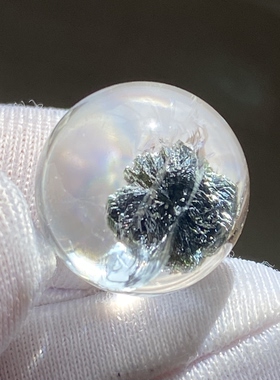 天然水晶包裹体绿矿花吊坠圆珠DIY矿石单珠饰品项链13.5mm