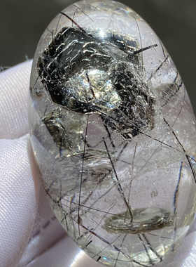 天然水晶包裹体绿矿花黑发晶吊坠男女款水晶项坠毛衣链饰品