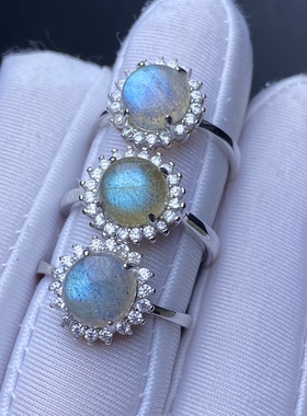 天然水晶月光石戒指女款灰月光戒指指环3颗