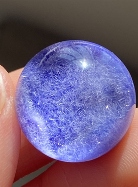 天然水晶蓝发晶吊坠圆珠DIY蓝线石单珠饰品项链16.5mm一物一图