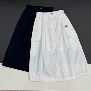 美式复古50%莱赛尔口袋工装花苞裙设计感开叉帅气山系半身裙子女