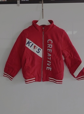 TOYI女童新年款纯棉红色字母印花拉链立领运动外套TG2141W304