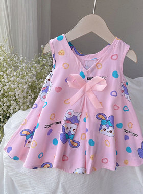 女童绵绸连衣裙儿童碎花裙2025夏季新款女孩洋气背心裙宝宝吊带裙