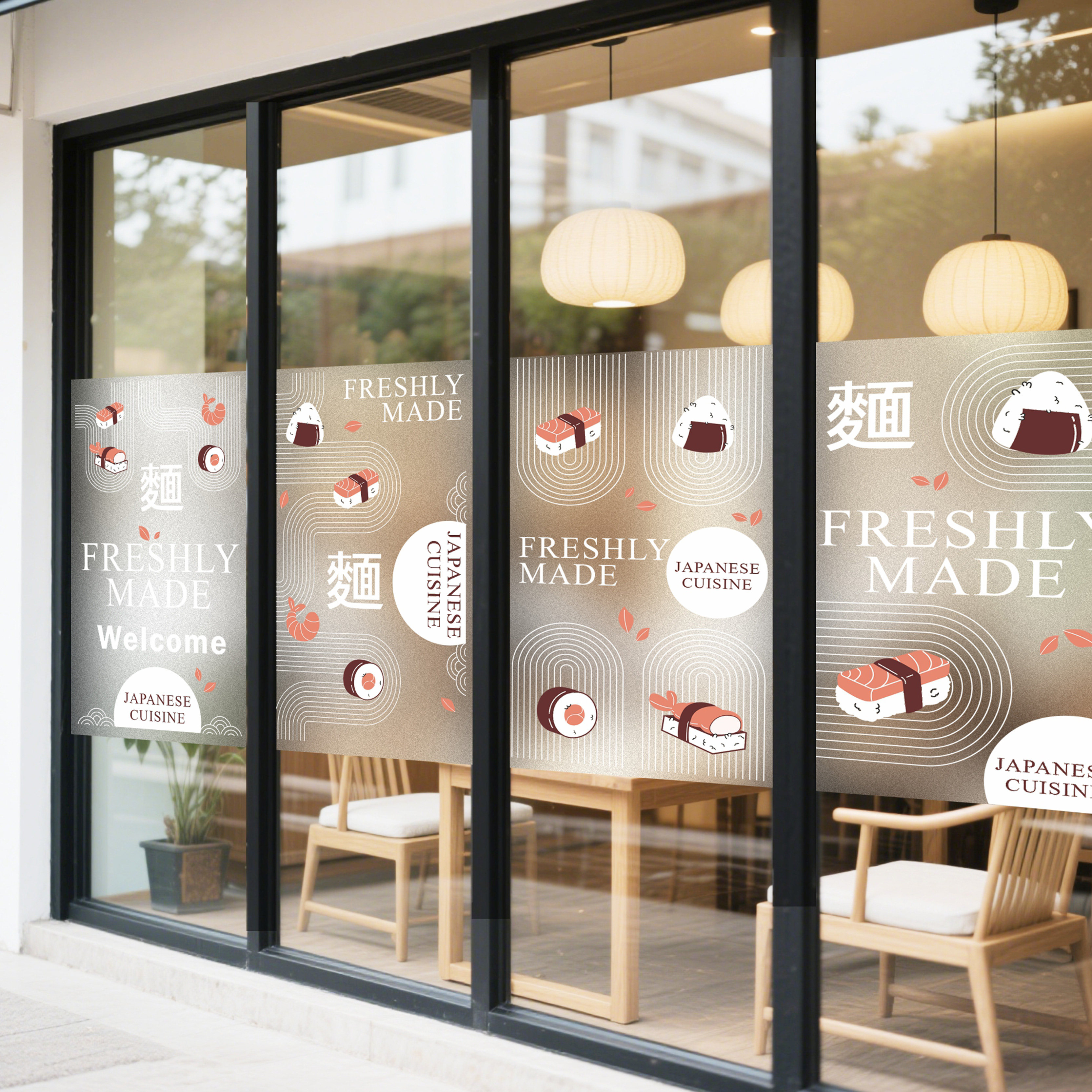 定制商务简约创意日本美食三文鱼寿司拉面店铺橱窗玻璃门窗贴纸花