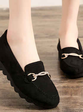 老北京布鞋女单鞋防滑软底一脚蹬平底黑色工作鞋豆豆鞋孕妇妈妈鞋