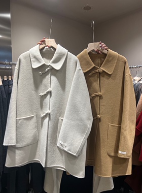 亚拉23秋冬新款韩版简约气质大牌韩系娃娃款中长宽松双面羊绒外套
