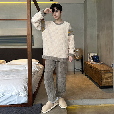 睡衣男冬季珊瑚绒圆领套头2025新