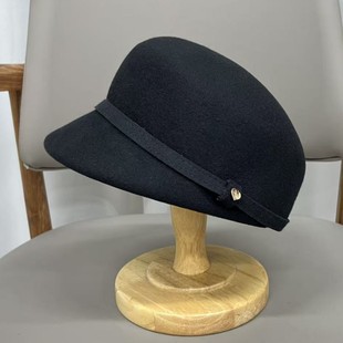 高端韩版日系百搭时髦鸭舌帽名媛黑色羊毛呢马术帽子女秋冬小礼帽
