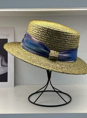 进口拉菲草法式草帽女巴厘岛度假夏季出游防晒小礼帽海边沙滩遮阳