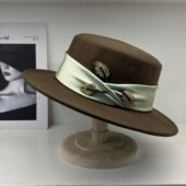 法式 高端进口澳洲羊毛材质帽子女小檐平顶礼帽秋冬出游度假平顶帽