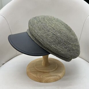 高端日本CA4鸭舌帽子女夏季出游防晒草帽手工钩 拉菲草皮沿报童帽