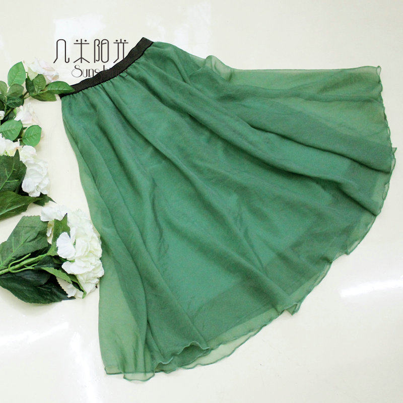 2024春气质百搭暮云纱纯色中长裙 多层a字修身显瘦柔软色彩半身裙