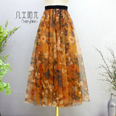 2026春夏女印花裙原创精品印花裙半身裙 柔软显瘦A字大摆裙中长裙