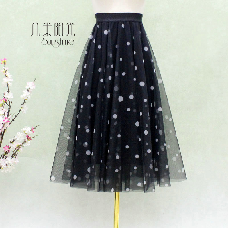 经典黑色波点印花裙半身裙中长裙