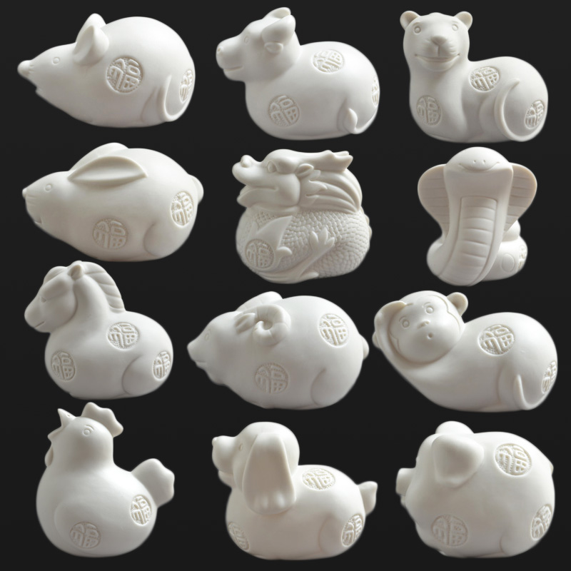 白瓷卡通可爱动物12十二生肖摆件
