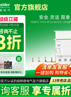 施耐德断路器第五代A9漏电保护器 1P+N-4P 25/40/63/125A漏电附件