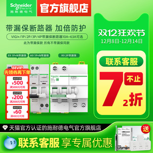 施耐德空气开关带漏电保护器2P空开开关1P断路器3P家用63A电闸