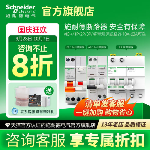 施耐德空气开关带漏电1p3p电闸2p