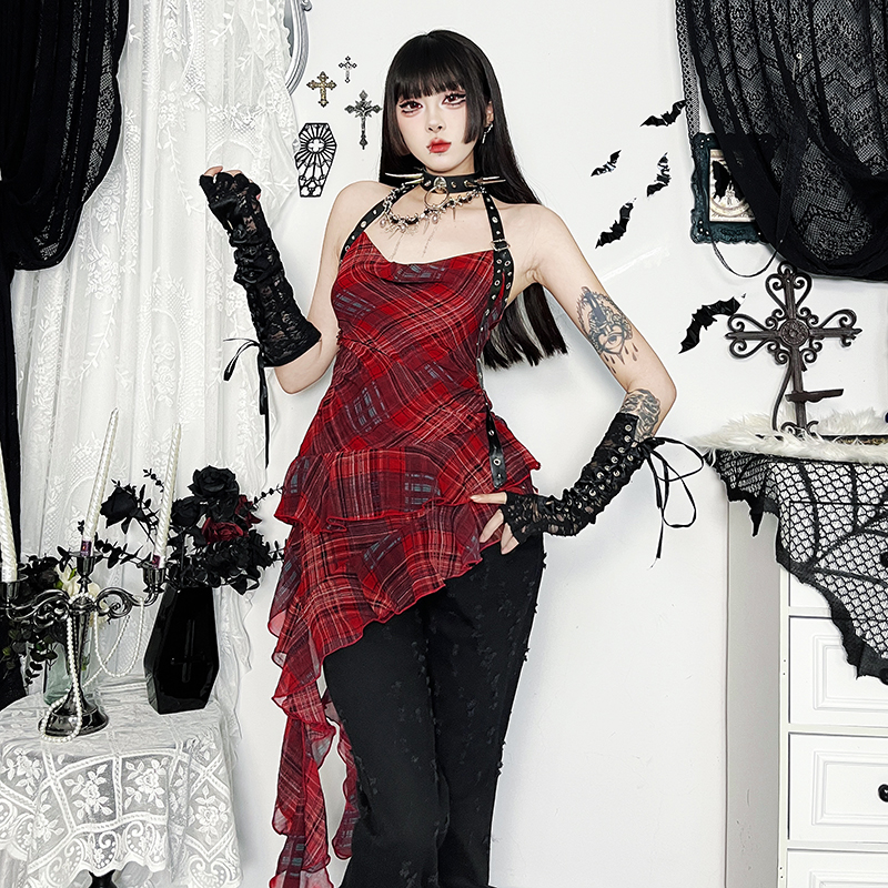 亚文化辣妹格子连衣裙亚比连体衣