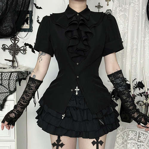 WannaThis哥特风黑色短袖衬衫