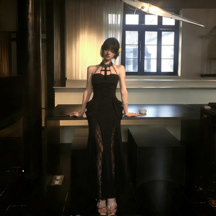 Wannathis御姐宴会性感礼服裙子穿搭酒吧KTV哥特暗黑风蕾丝连衣裙