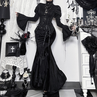 Wannathis万圣节暗黑风哥特御姐穿搭套装 辣妹性感上衣包臀鱼尾裙