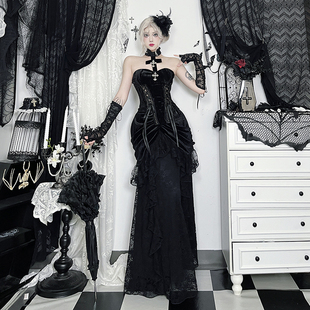 Wannathis万圣节哥特暗黑连衣裙公爵夫人cos服御姐穿搭宴会礼服裙