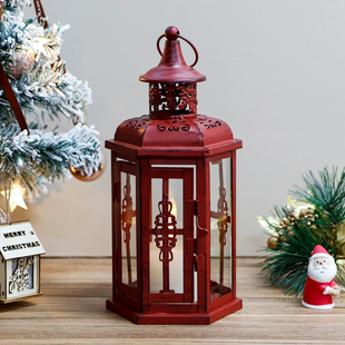 欧式复古红色婚庆蜡烛台走马灯罩防风灯笼软装品摆件拍摄道具氛围