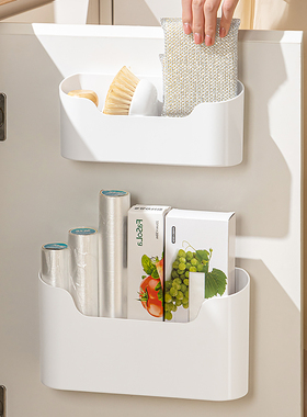 厨房柜门内侧收纳盒壁挂式免打孔收纳神器橱柜门冰箱保鲜膜置物架