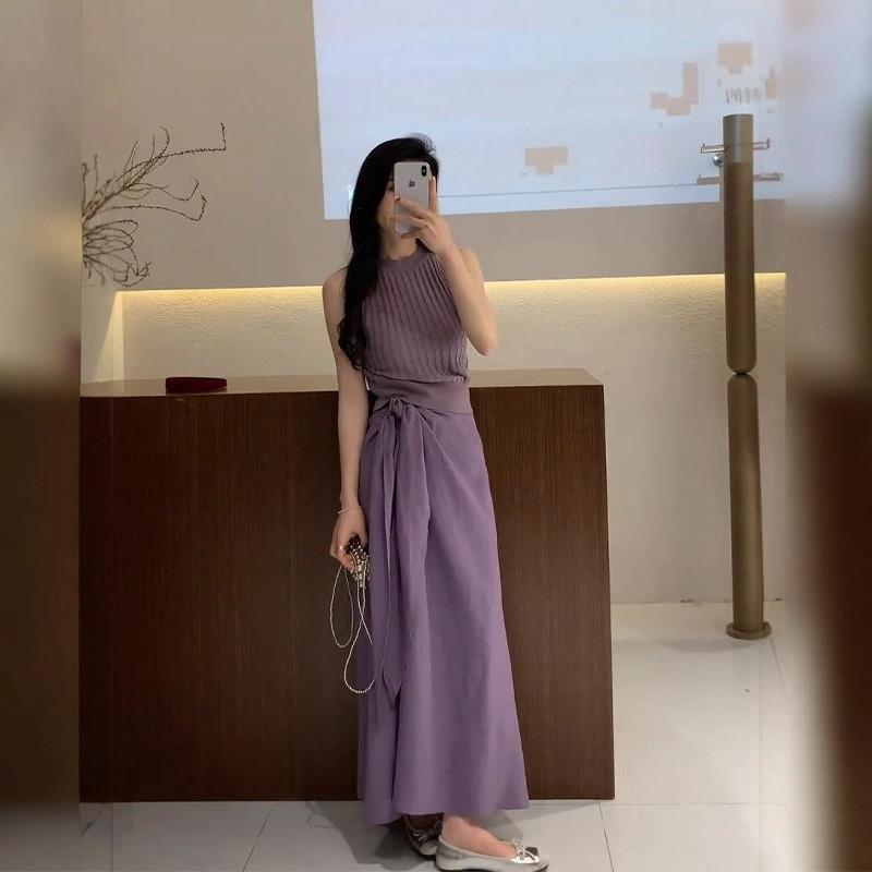 2026新款法式小个子盐系高级感紫色高腰包臀半身裙两件套装女夏季