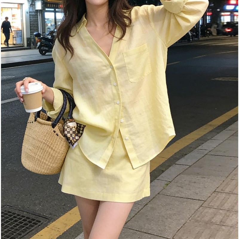 慵懒松弛感春季套装女2026新款v领衬衫+短裙淡人高知穿搭一整套薄