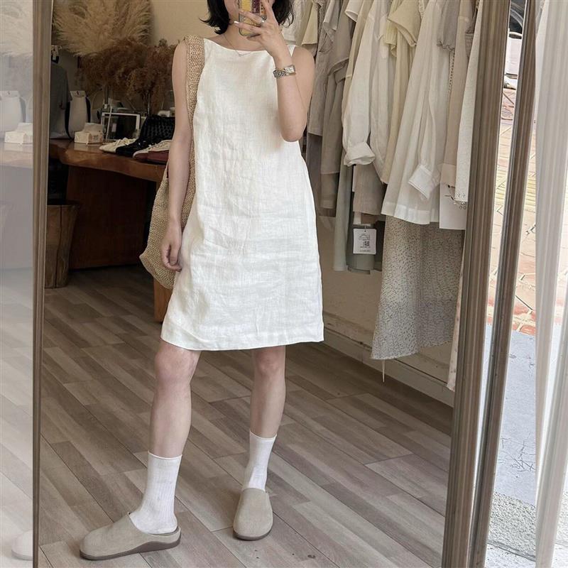 2026巨好看直筒背心裙法式海边度假风白色无袖连衣裙子女夏季新款