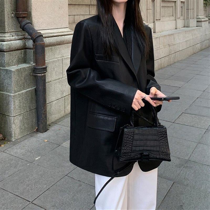 黑色皮衣西装外套女2026春季季韩版时尚新款宽松气质高级感小西服