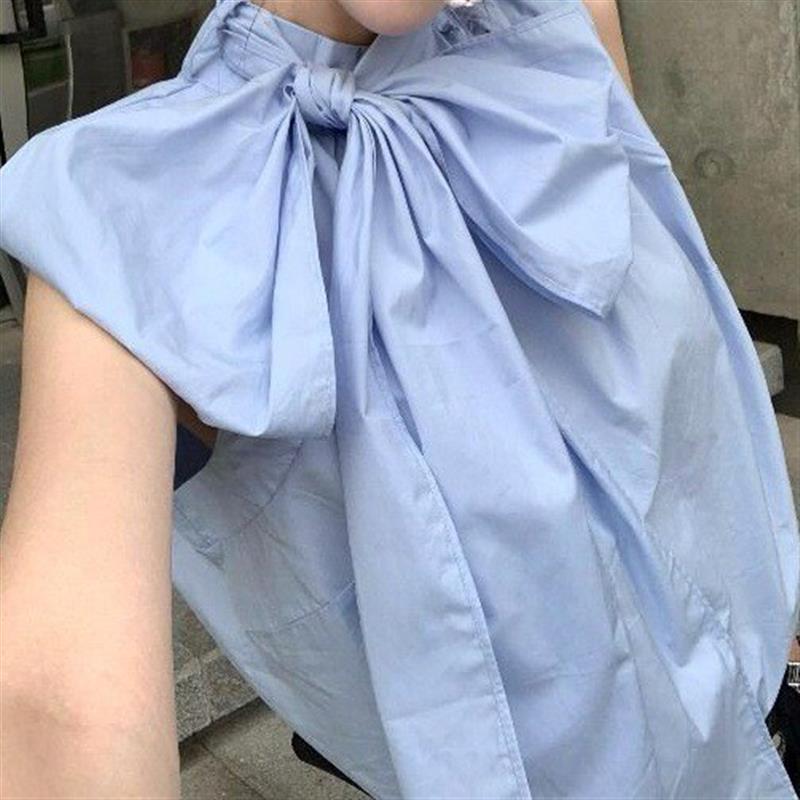 法式小众设计感圆领无袖绑带蝴蝶结百搭上衣女高腰显瘦阔腿休闲裤