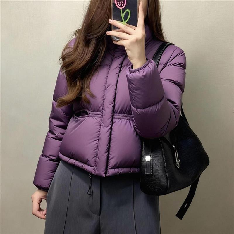 紫色保暖宽松立领棉服女款2026秋冬季小个子显高超好看夹棉厚外套
