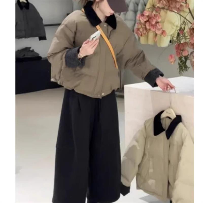 加厚翻领撞色棉衣外套女2026年冬新款小个子时尚保暖棉袄棉服上衣