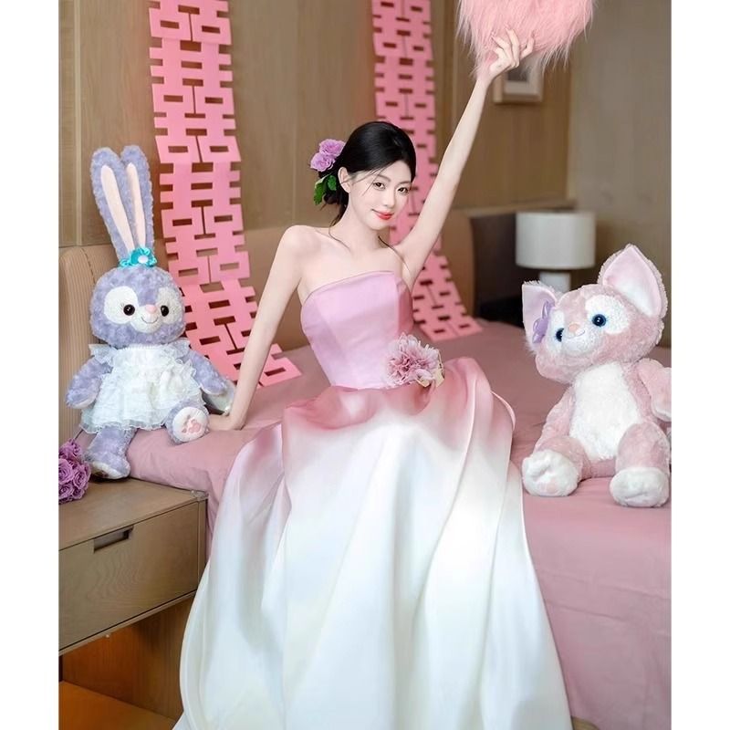 气质抹胸小个子晨袍轻婚纱礼服新娘高级感2025夏季新款旅拍主纱裙