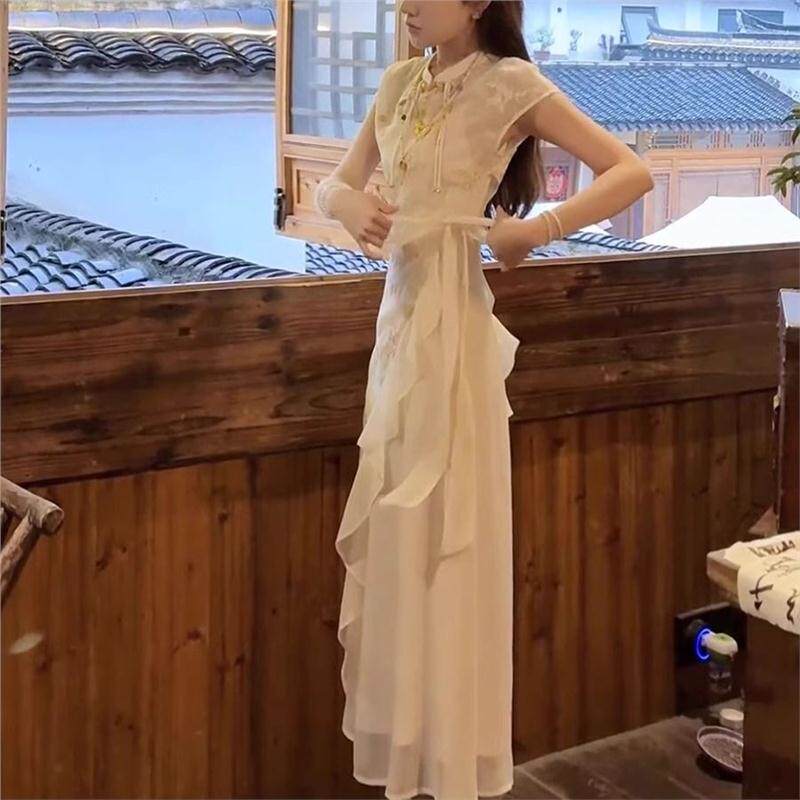 新中式国风禅意女装夏季高级感气质改良旗袍连衣裙子时尚两件套装