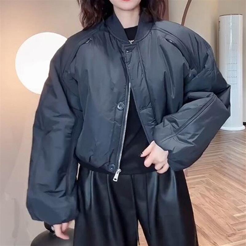 韩版高级感保暖圆领棉衣秋冬新款小个子气质长袖加厚夹棉短外套