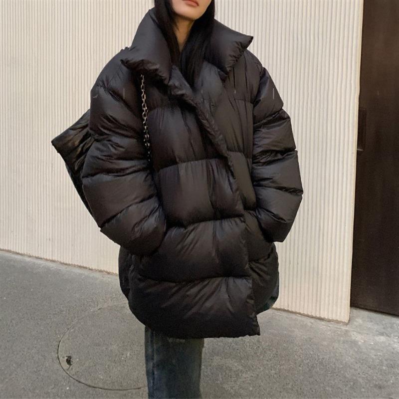 黑色中长款棉服女2026年秋冬季时尚新款宽松加厚保暖立领面包服