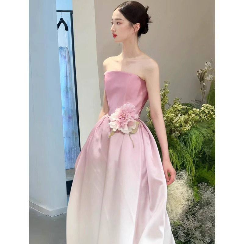 法式轻婚纱订婚小礼服裙抹胸晨袍女新娘复古敬酒服国风新中式缎面