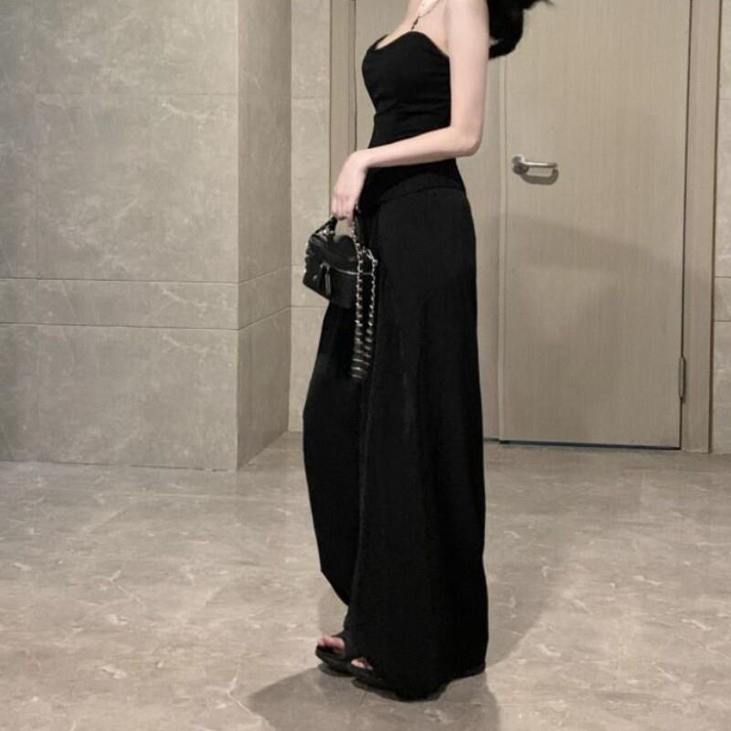 冷淡风高级感套装黑色辣妹抹胸背心上衣女夏季高腰西装裤子两件套