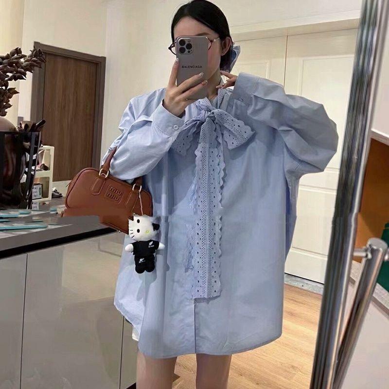 2026春季新款蝴蝶结纯色衬衫女高级感百搭春秋穿搭长袖韩版上衣潮