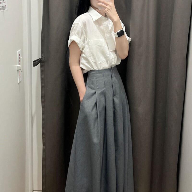 春夏季盐系轻熟风高级感炸街套装女港味短袖衬衫半身裙裤两件套