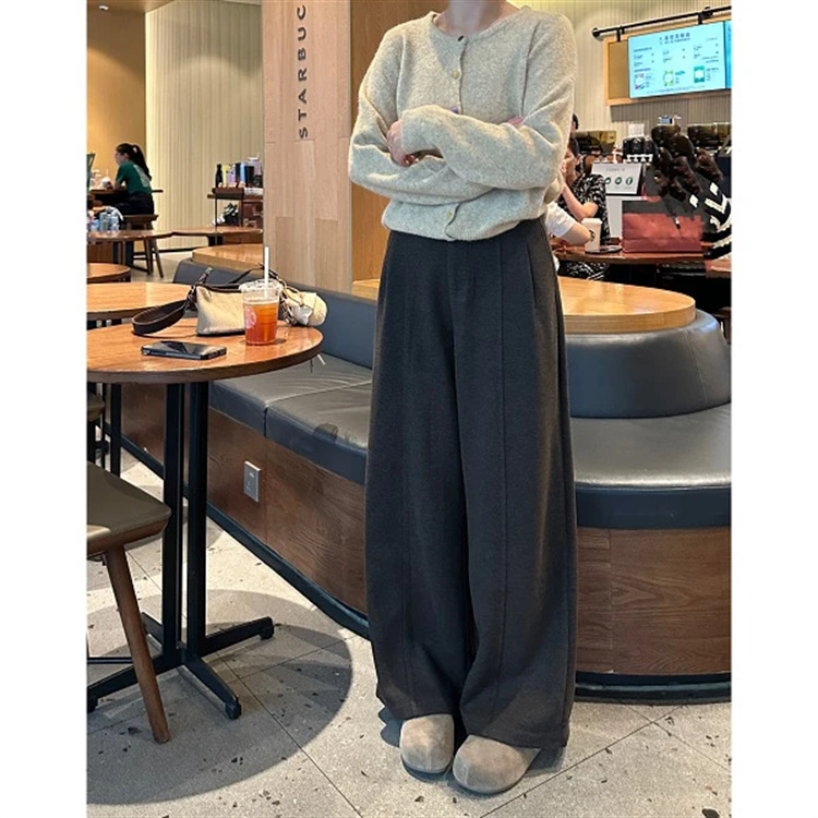 慵懒羊毛直筒裤毛呢裤加厚阔腿裤