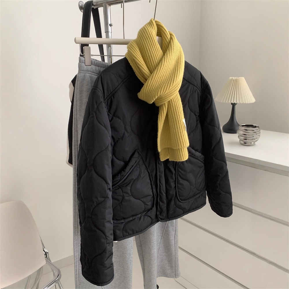 菱格黑色棉服外套女冬季复古