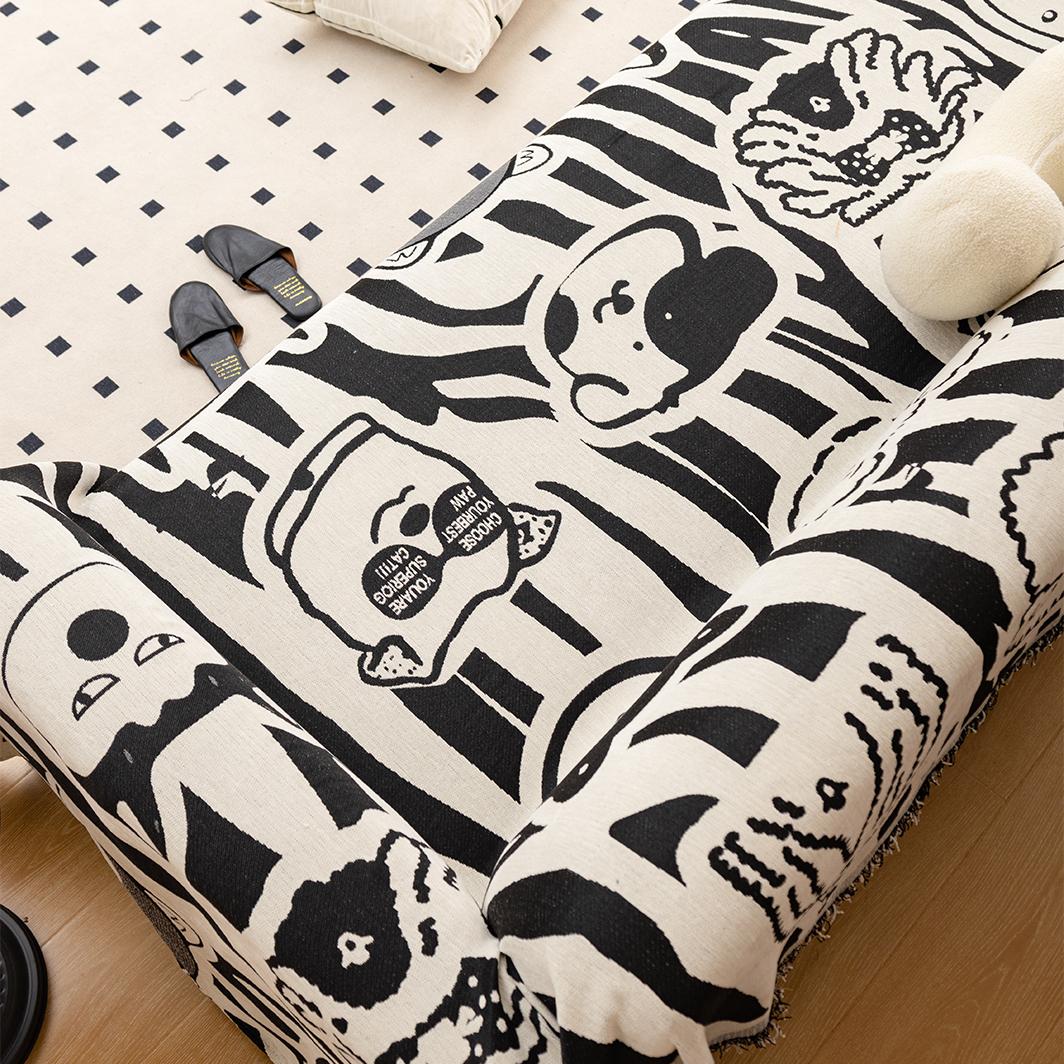 一片式卡通时尚雪尼尔沙发巾四季通用盖布防猫抓坐垫全盖沙发套罩